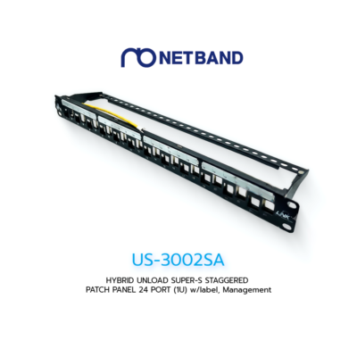US-3002SA SHIELDED Unload Staggered Patch Panel 24 Port (1U) with Label Management