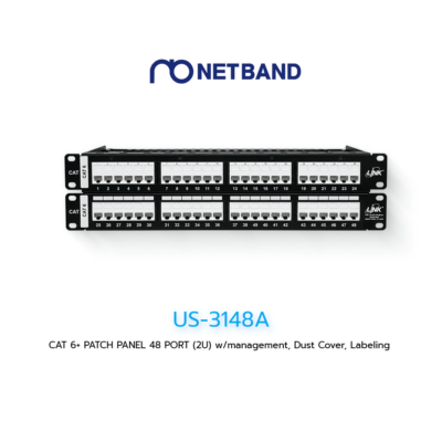 US-3148A CAT 6+ PATCH PANEL 48 PORT (2U) w/management, Dust Cover, Labeling