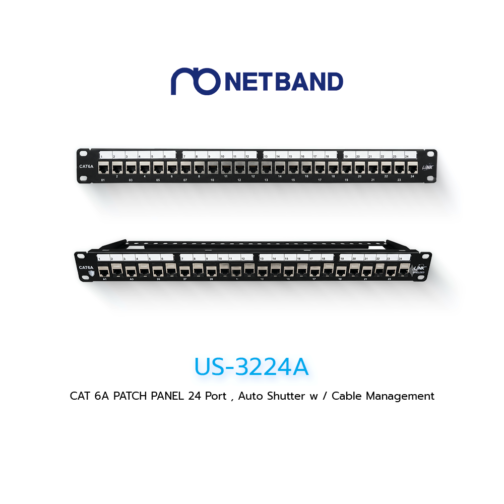 US-3224A (LINK) CAT6A UTP Patch Panel 24 Port Auto Shutter with Cable Management