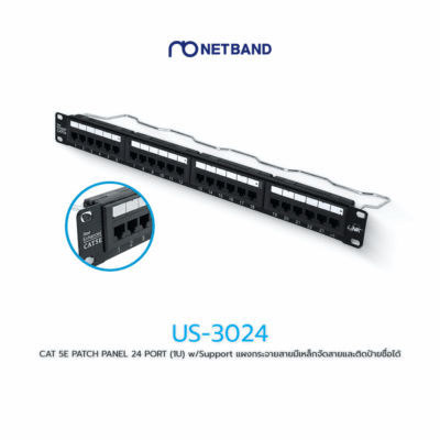 CAT 5E PATCH PANEL 24 PORT (1U) w/Support US-3024