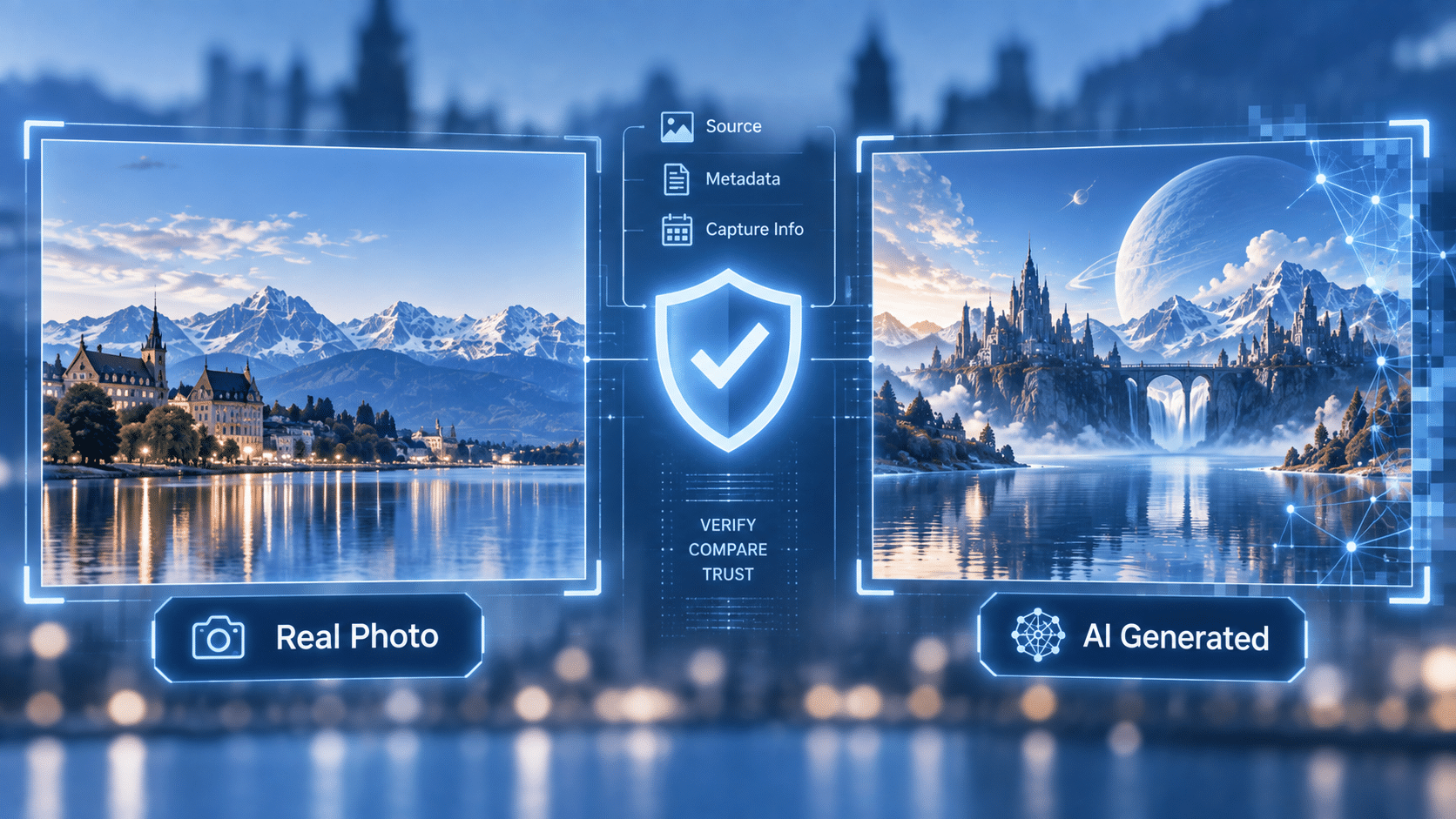 เปรียบเทียบภาพถ่ายจริงกับภาพที่สร้างจาก Generative AI และระบบตรวจสอบความน่าเชื่อถือ